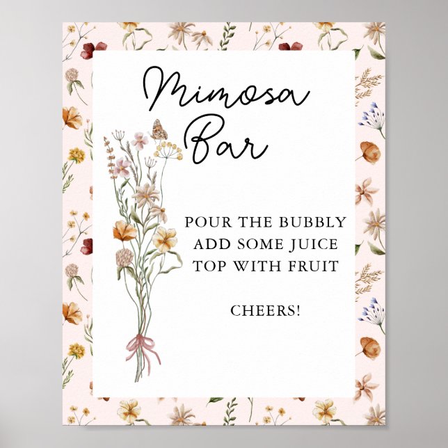 Poster Petit Baby shower rose Fleur sauvage Mimosa Bar (Devant)