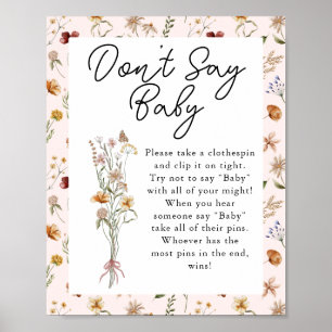 Poster Petit Baby shower rose Fleur sauvage Ne dites pas 