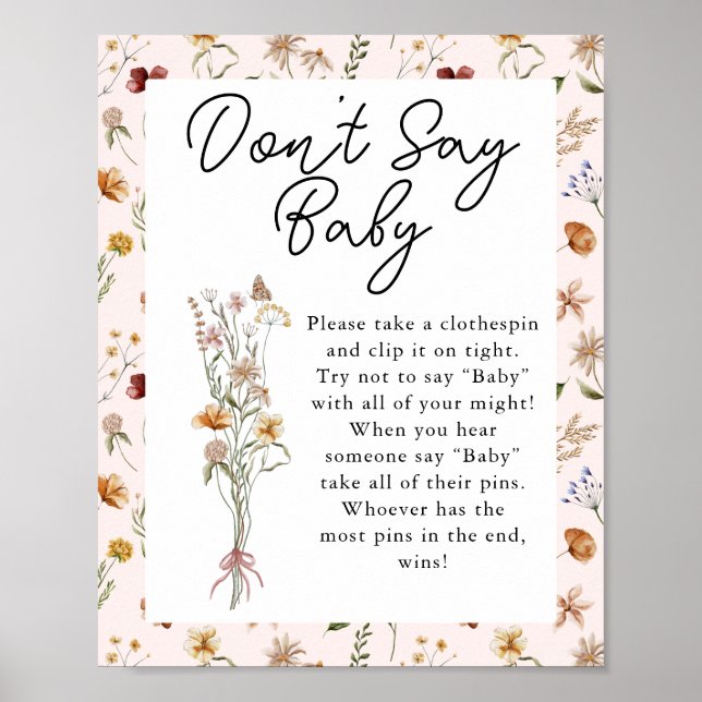 Poster Petit Baby shower rose Fleur sauvage Ne dites pas  (Devant)