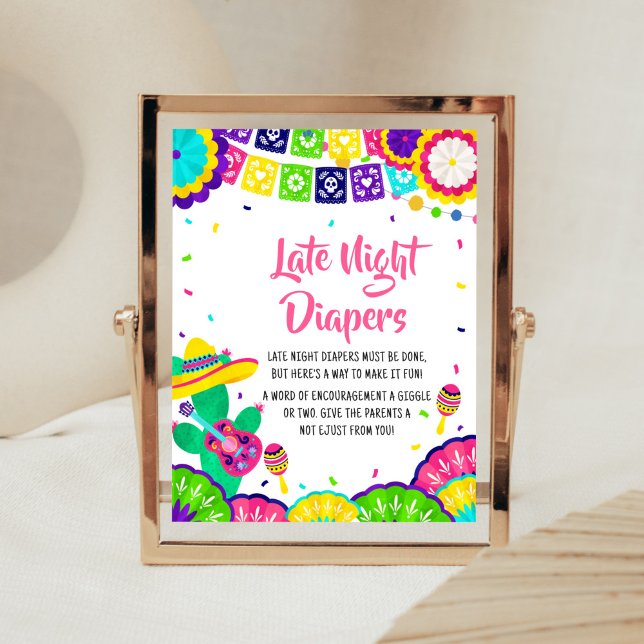 Poster Petit Baby shower Senorita Fiesta Déchets Raffle (Mexican Baby Shower Late Night Diapers Sign)