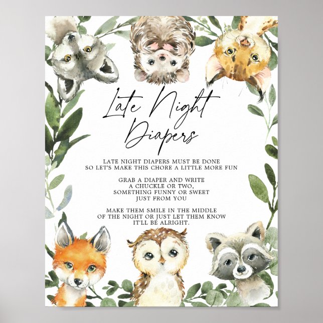 Poster Petit Baby shower Woodland Late Night Diapers Pos (Devant)