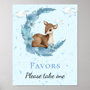 Poster Petit Bambi Fleurs Bleues Nuages Favoris Poussière