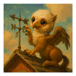 Poster Petit bébé gros oeil hippogriff drôle imaginaire a