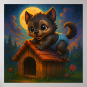 Poster Petit Bébé Werewolf sur Dog House Imaginaire Art