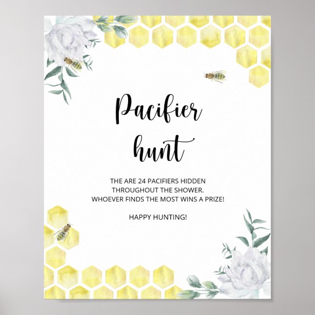 Poster petit bee pacifier chasse jeu de baby shower (Devant)