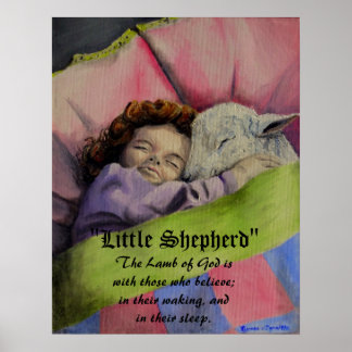 Poster "Petit Berger" L'Agneau de Dieu avec une fille dor