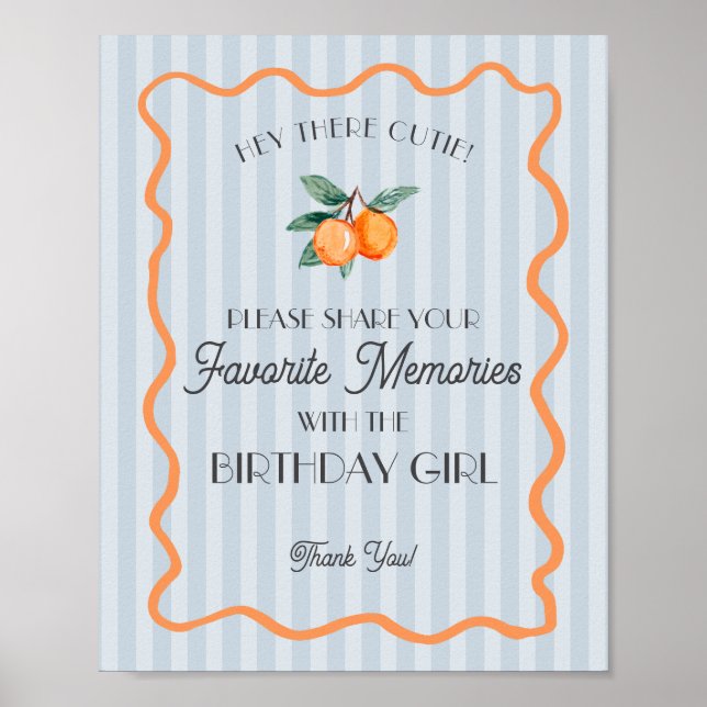 Poster Petit Bleu Mignon Citron Souvenir Préféré Annivers (Devant)