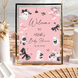 Poster Petit Boo Halloween Baby shower rose Bienvenue