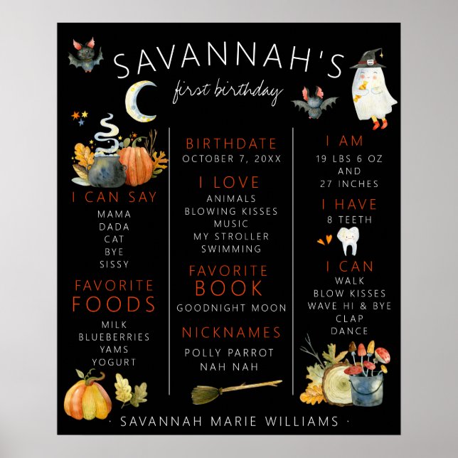 Poster Petit Boo | Premier anniversaire Halloween Milesto (Devant)