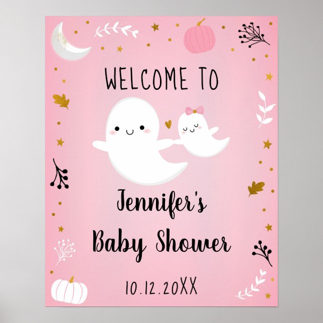 Poster Petit Boo Rose Girl Baby shower fantôme Bienvenue (Devant)