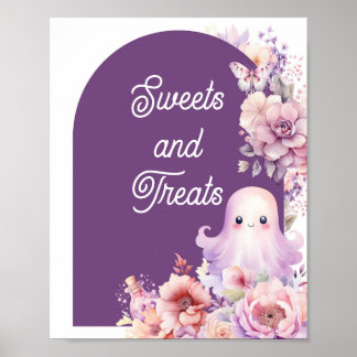 Poster Petit Boo violet Halloween Douceurs et friandises