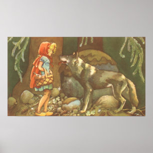 Poster Petit Chaperon Rouge, Conte Vintage Fée