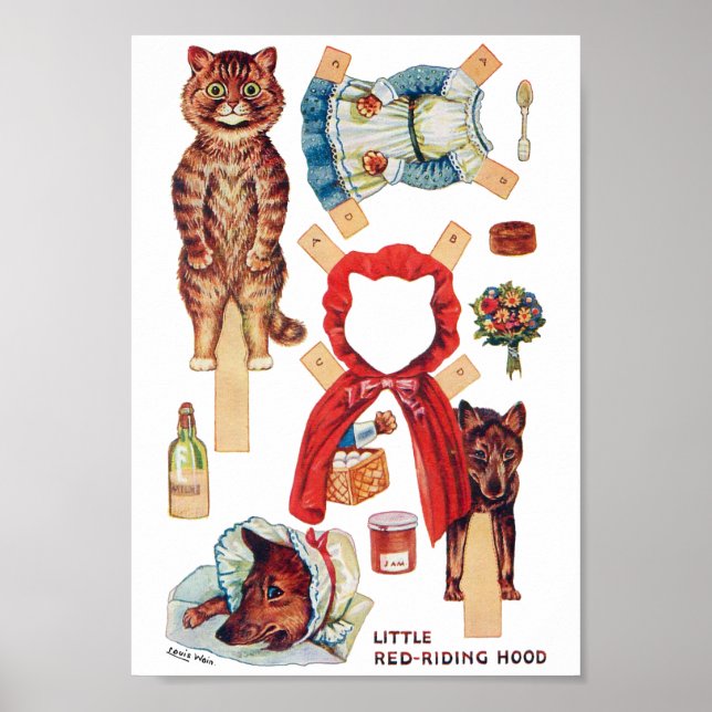 Poster Petit Chaperon Rouge, Poupée En Papier, Louis Wain (Devant)
