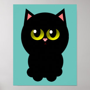 Poster Petit Chat noir chanceux