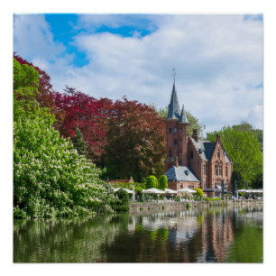 Poster Petit château près du lac à Bruges, Belgique