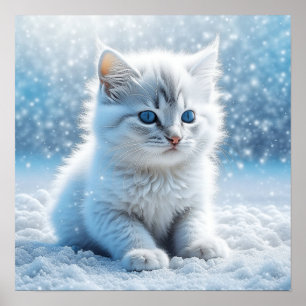 Poster Petit chaton blanc dans Noël enneigé