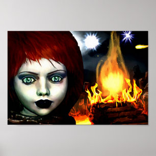 Poster Petit Cheveux rouge Feu sorcière fille art Imagina