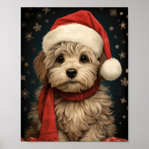 Poster Petit Chien Art de Noël : adorable Coupe de Fêtes