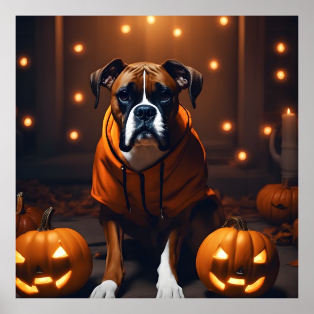 Poster Petit chien de boîte d'Halloween avec Citrouilles  (Devant)