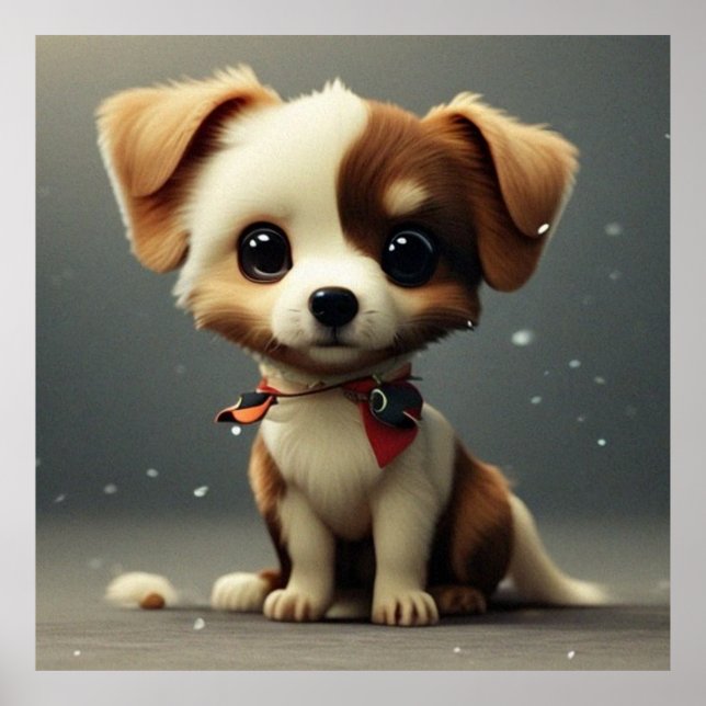 Poster Petit chiot mignon chien brun et blanc (Devant)