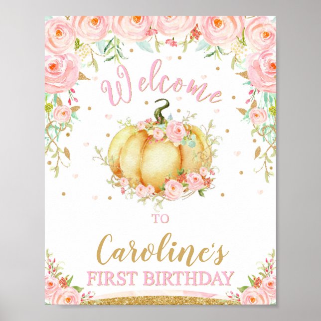 Poster Petit Citrouille 1er anniversaire Bienvenue affich (Devant)