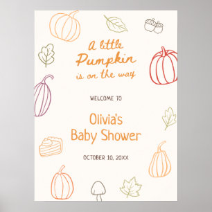 Poster Petit Citrouille Automne Doodle Baby shower Bienve