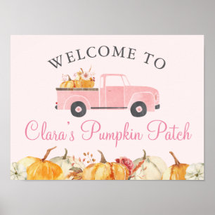 Poster Petit Citrouille Automne Floral Girl Anniversaire 