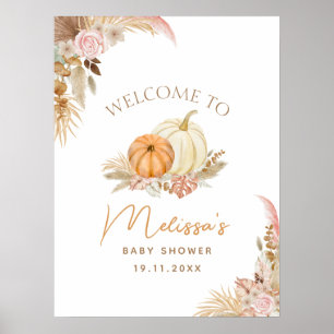 Poster Petit Citrouille Boho Fall Floral Panneau de bienv