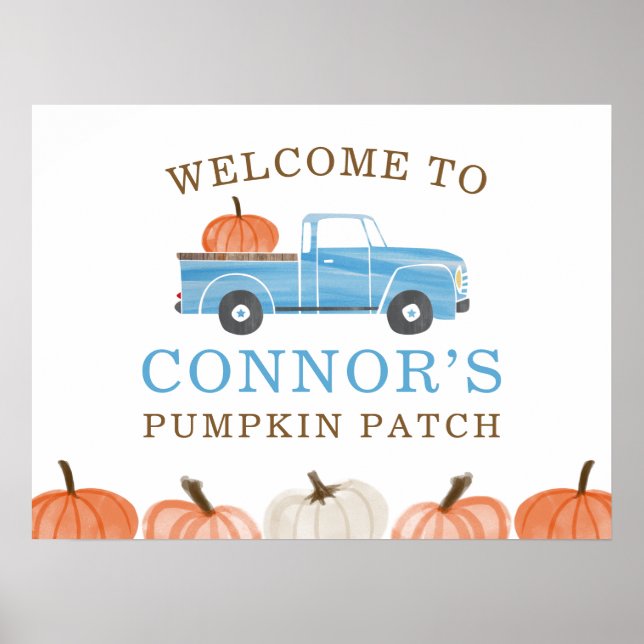 Poster Petit CITROUILLE Camion bleu Automne Bienvenue (Devant)