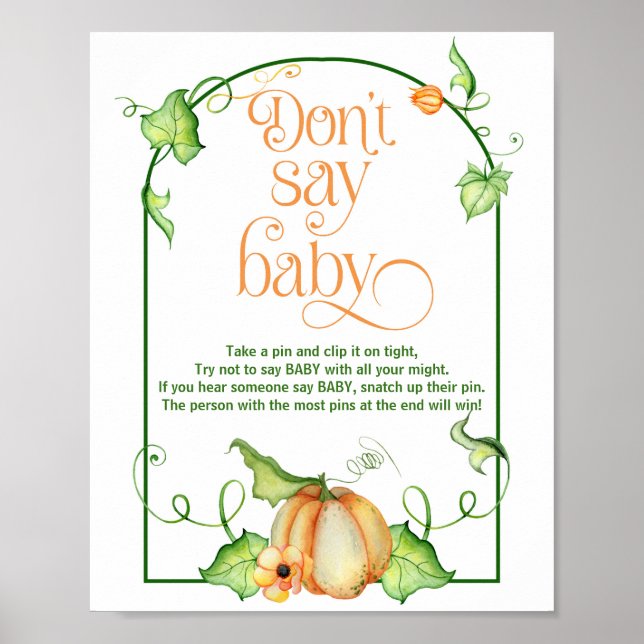Poster Petit Citrouille Douche ne pas dire Baby Game Sign (Devant)