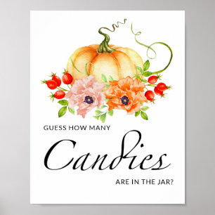 Poster Petit citrouille floral deviner combien de bonbons