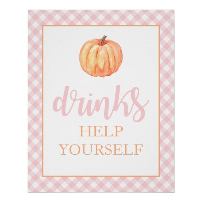 Poster Petit Citrouille Pastel Rose Automne Anniversaire  (Devant)