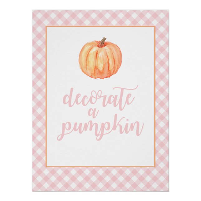 Poster Petit Citrouille rose automne Anniversaire Décorer (Devant)