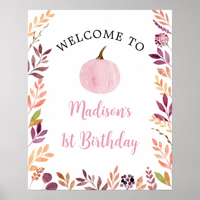 Poster Petit Citrouille Rose fille Boho Anniversaire Bien (Devant)
