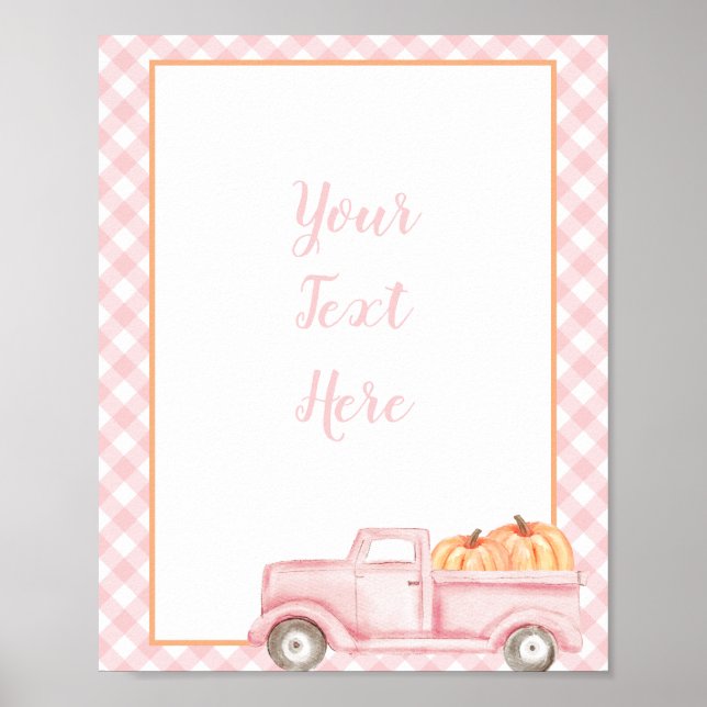 Poster Petit citrouille rose plaid et panneau de camion m (Devant)