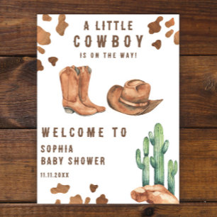 Poster Petit Cowboy en route baby shower d'accueil