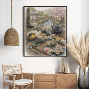 Poster Petit déjeuner japonais traditionnel au jardin