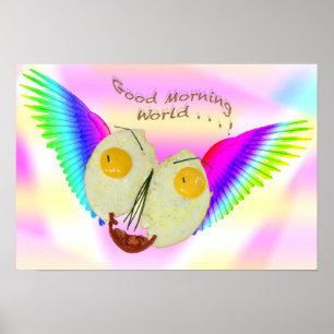 POSTER PETIT DÉJEUNER ŒUF VISAGE VOLANT AUX COULEURS DE L