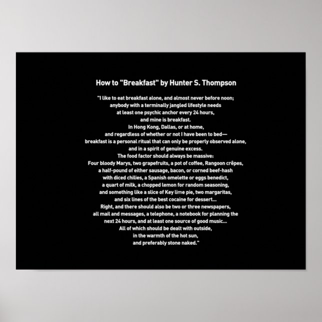 Poster Petit déjeuner par Hunter S Thompson (Devant)