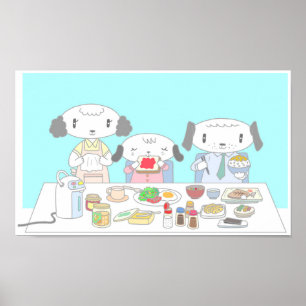 Poster Petit déjeuner pour la famille de chiens.