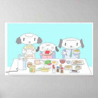 Poster Petit déjeuner pour la famille de chiens.