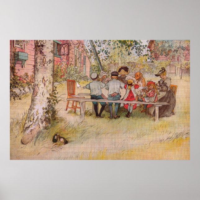 Poster Petit-déjeuner sous le big Birch par Carl Larsson (Devant)