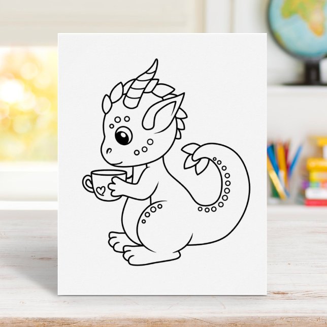 Poster Petit Dragon mignon tenant une page de coloriage d (Créateur téléchargé)