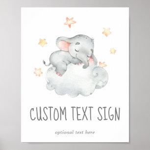 Poster Petit éléphant Baby shower fille Signe texte perso