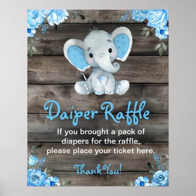 Poster Petit Eléphant Déchet Baby shower de jeu enseigne (Devant)