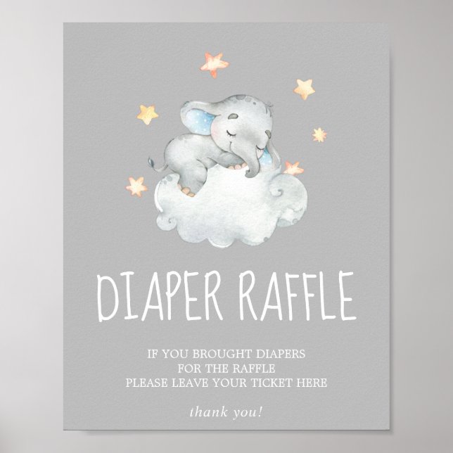 Poster Petit éléphant Garçon Gris Baby shower Déchets Raf (Devant)