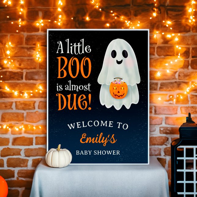Poster Petit fantôme citrouille Halloween baby shower (Little boo ghost pumpkin Halloween baby shower Poster)