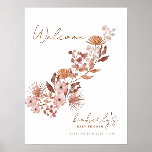Poster Petit Fleur sauvage Boho Baby shower accueil (Devant)