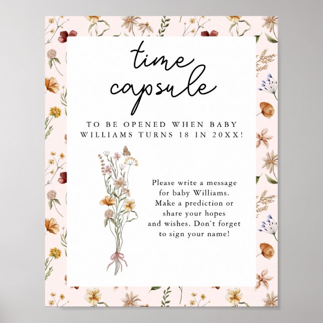 Poster Petit Fleur sauvage rose Baby shower temps Capsule (Devant)