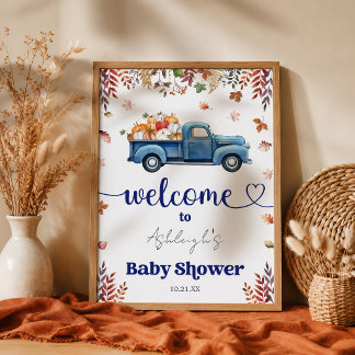 Poster Petit Garçon Citrouille Baby Shower Bienvenue 18x2